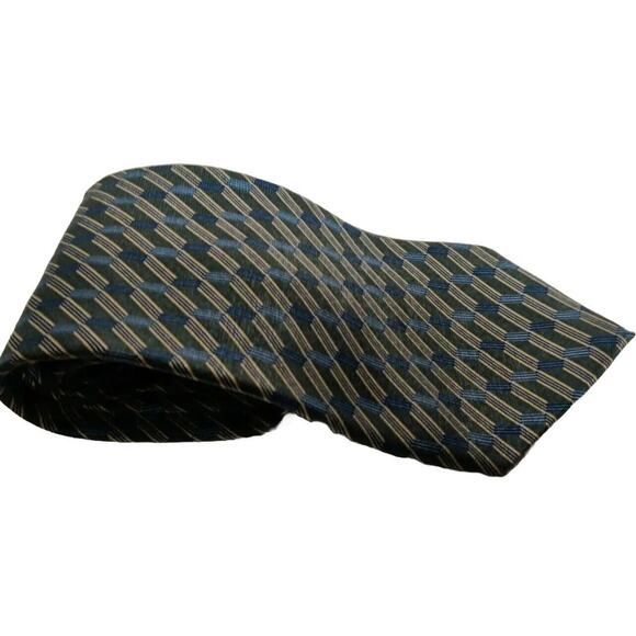 Milano Uomo Tie Imported Silk Made in the USA Blue Gray Geometric Design - Picture 3 of 4
